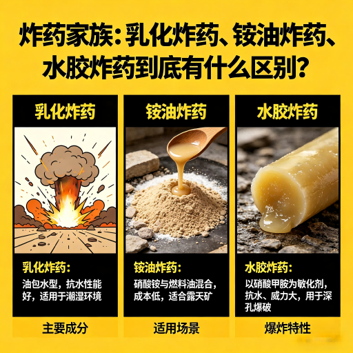 平远炸药家族：乳化炸药、铵油炸药、水胶炸药到底有什么区别？
